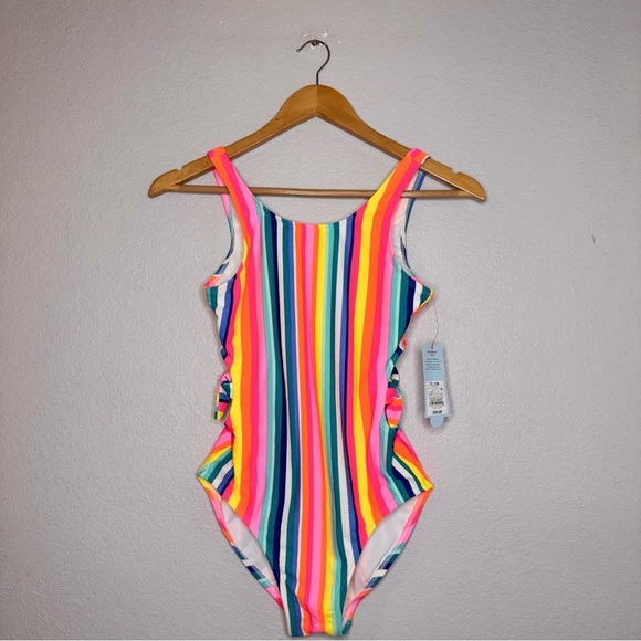 New Cat & Jack Girls XL Multi Colored Striped Swimsuit Bathing Suit - Picture 14 of 16